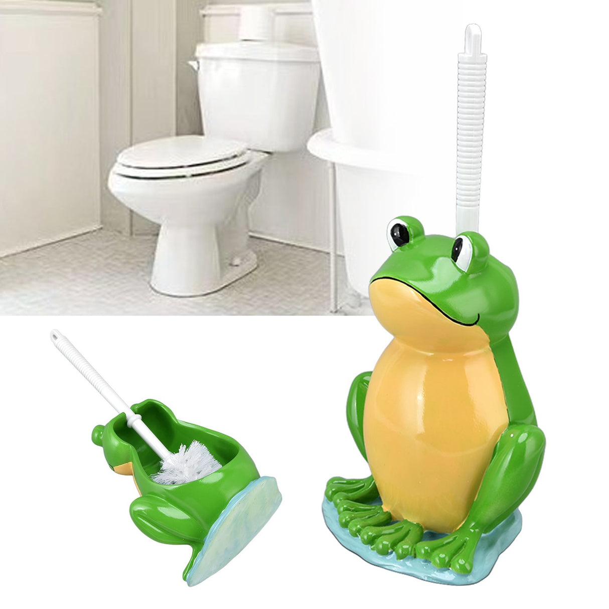 Frog Shape Toilet Brush Creative Bathroom Cleaning Brush with Holder Bowl Standing Toilet Brush Set