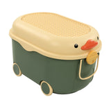 Toy Storage Box Multi Purpose Cute Duck Cover Plastic Clothes Organize Box with Wheel for Children Green (Large) - Front View