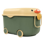 Toy Storage Box Multi Purpose Cute Duck Cover Plastic Clothes Organize Box with Wheel for Children Green (Large)