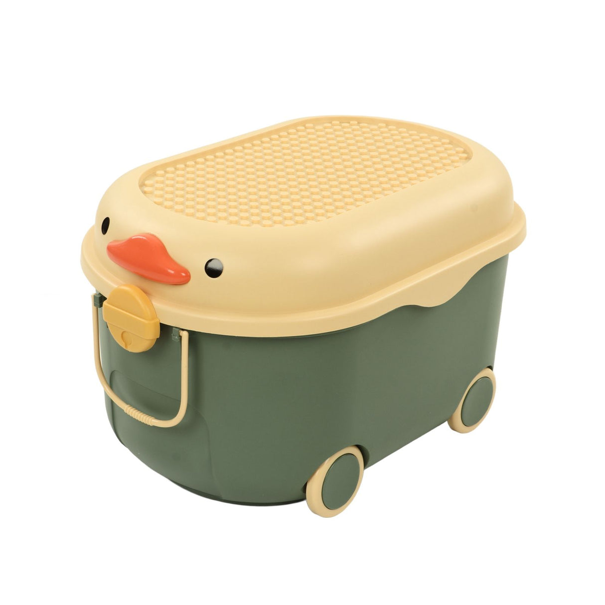 Toy Storage Box Multi Purpose Cute Duck Cover Plastic Clothes Organize Box with Wheel for Children Green (Large)