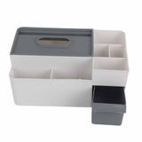 Tissue Box Cover Multipurpose Stylish Decorative Facial Tissue Holder for Kitchen Dining Room Bathroom Desk Light Grey with Dark Grey - Side View