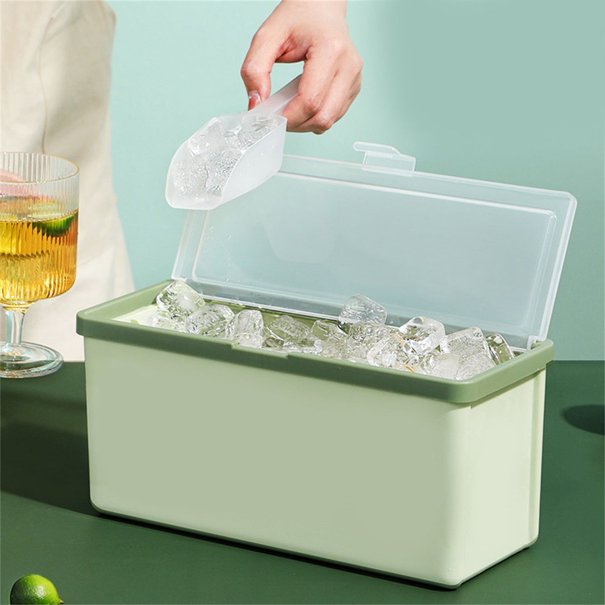 3 Layer Ice Cube Tray Large Capacity Easy Demoulding Pull Out Ice Cube Bin with Ice Shovel Lid for Yogurt Wine Summer 3 Layer Pull Out Ice Box Ice Shovel (Green)