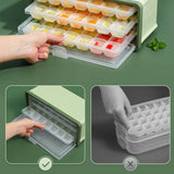 3 Layer Ice Cube Tray Large Capacity Easy Demoulding Pull Out Ice Cube Bin with Ice Shovel Lid for Yogurt Wine Summer 3 Layer Pull Out Ice Box Ice Shovel (Green)