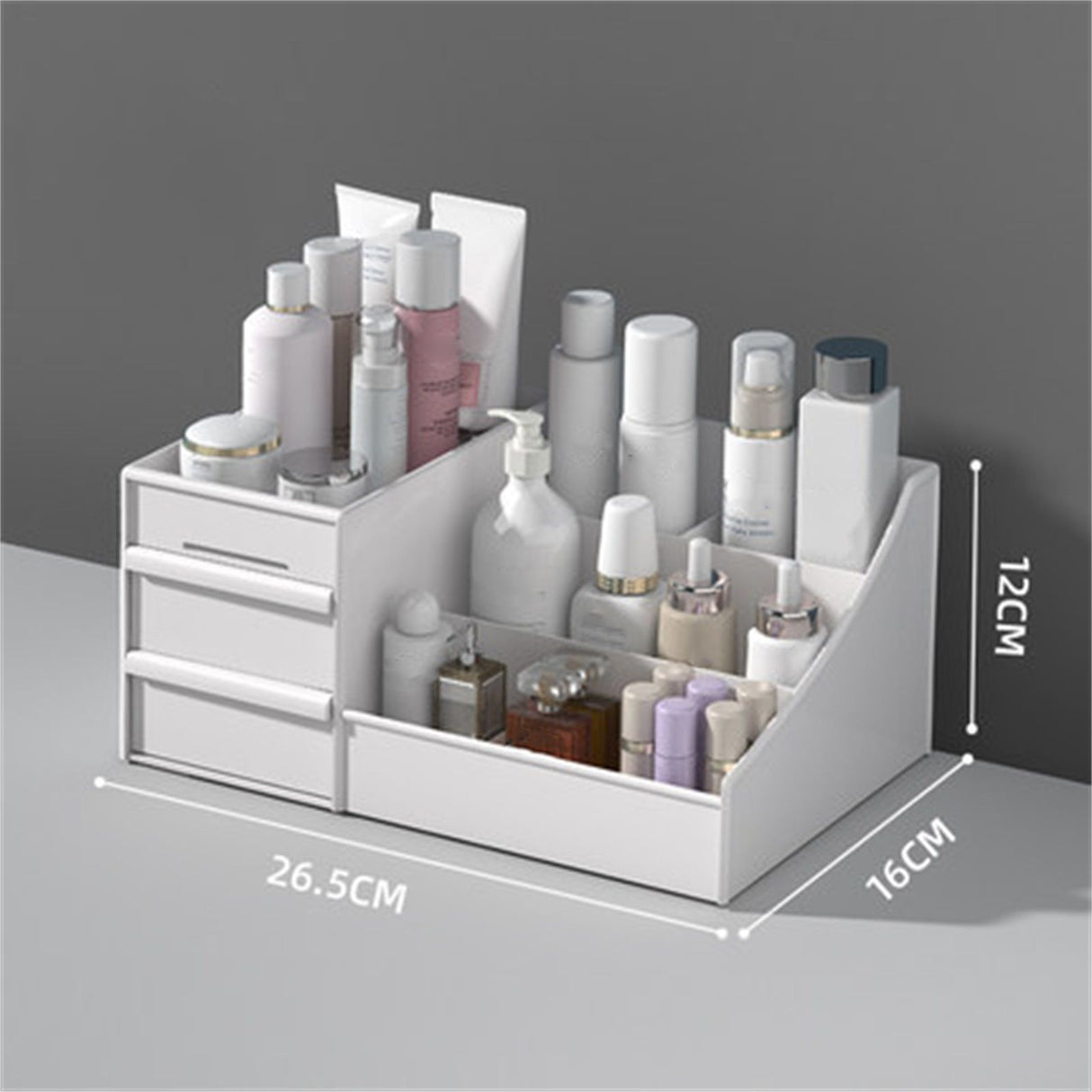 Makeup Storage Case Plastic Cosmetic Drawer Storage Box Multifunctional Storage Drawers for Bathroom Counter White 26.5x16x12cm / 10.4x6.3x4.7in