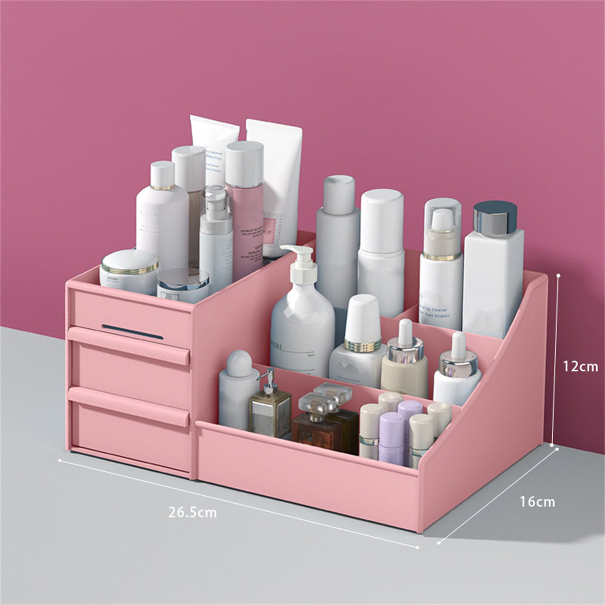 Makeup Storage Case Plastic Cosmetic Drawer Storage Box Multifunctional Storage Drawers for Bathroom Counter Pink 26.5x16x12cm / 10.4x6.3x4.7in