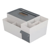 Tissue Box Holder Multi Functional Creativity Tissue Box Cover Coffee Table Paper Remote Control Storage Box for Home Light Grey with Dark Grey - Rear View