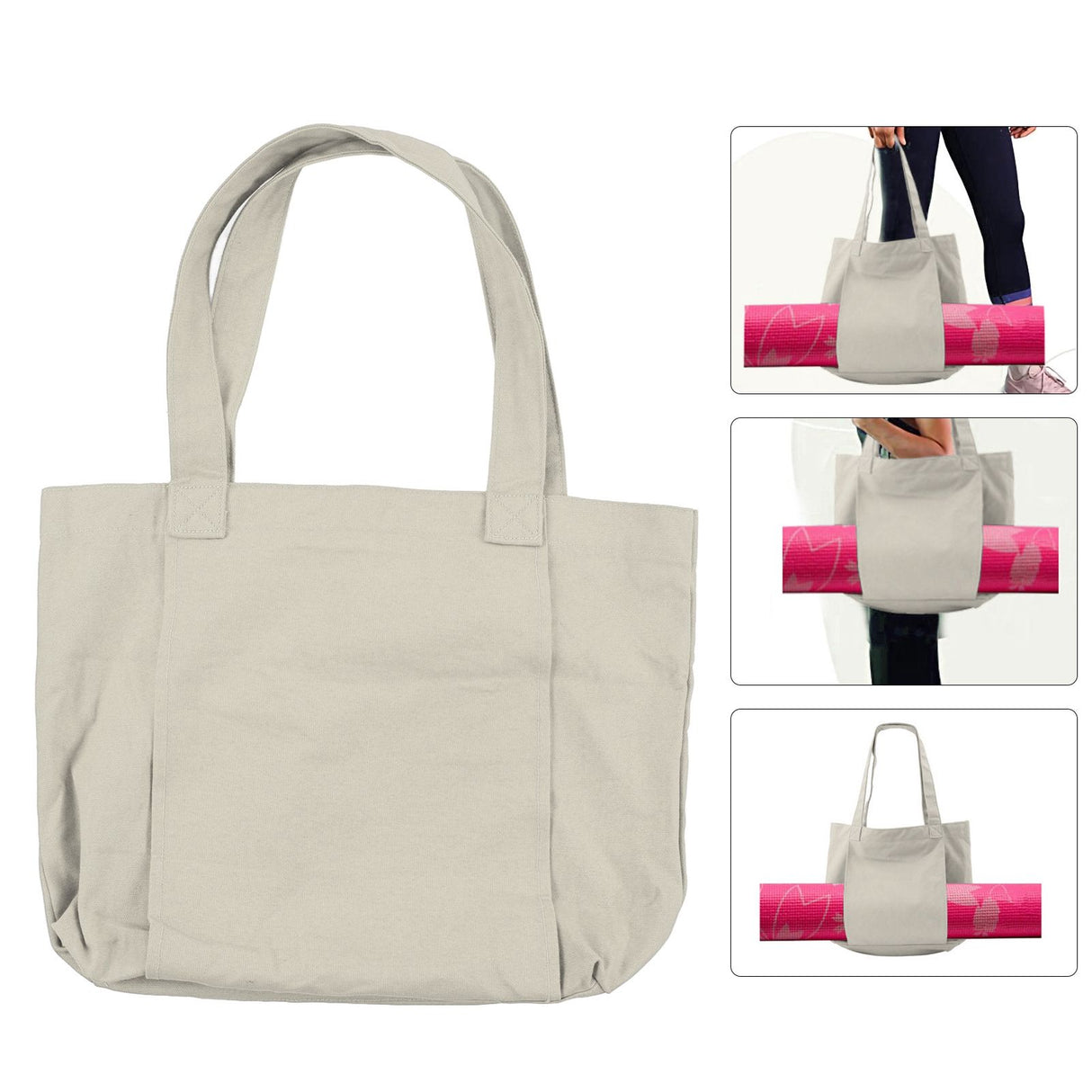 Yoga Carryall Bag Large Capacity Lightweight Foldable Yoga Mat Bag with Zippered Inner Pocket for Gym Outdoor Sports Beige