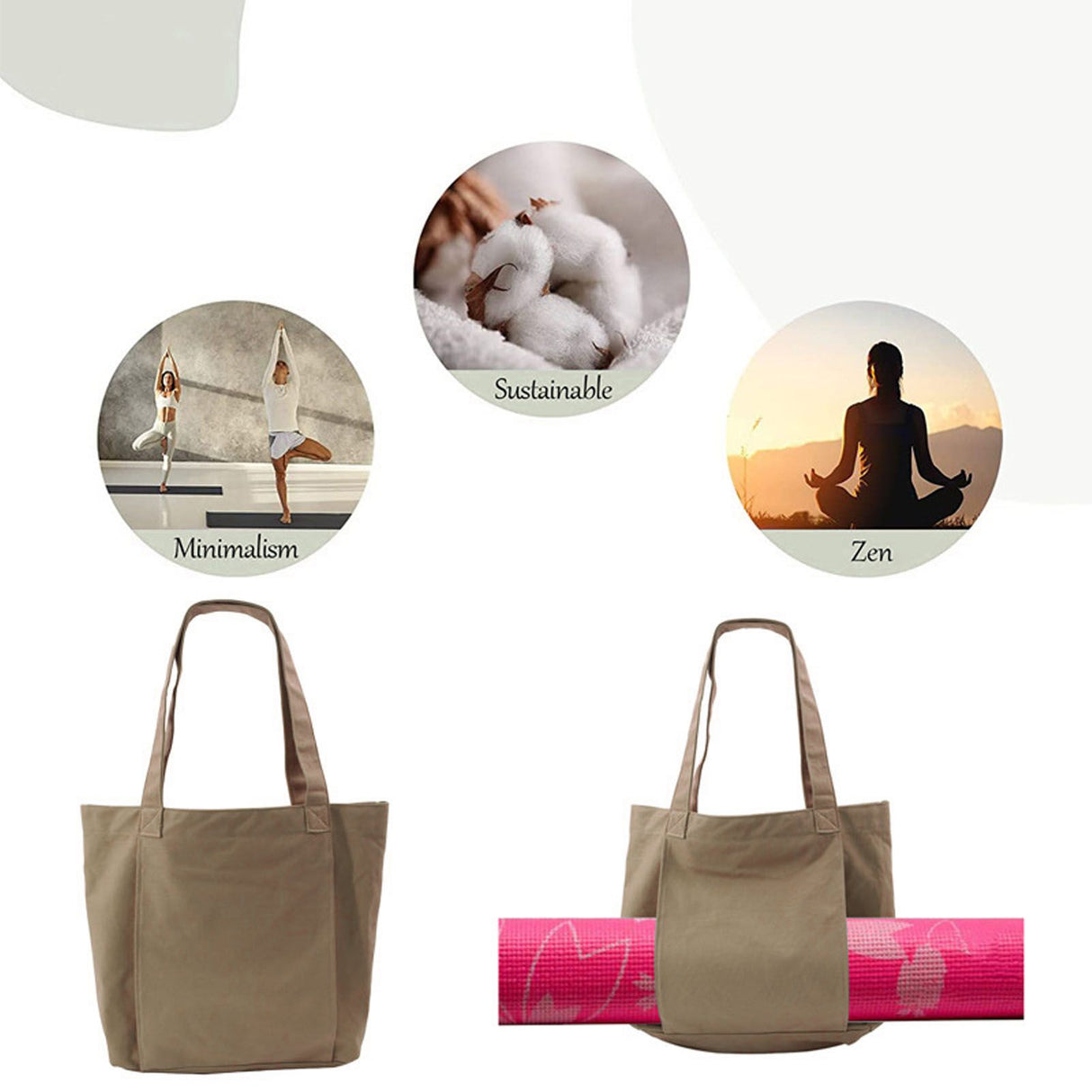 Yoga Mat Bag Foldable Large Capacity Portable Yoga Mat Tote Bag with Oversized Inner Pocket for Travel Outdoor Gym Khaki