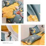 4pcs Bedding Set Soft Cotton Bed Sheet Quilt Cover Pillowcase Thickened Bedclothes for Home Lemon 1.2m/47.2in Sheet - Top-Down View