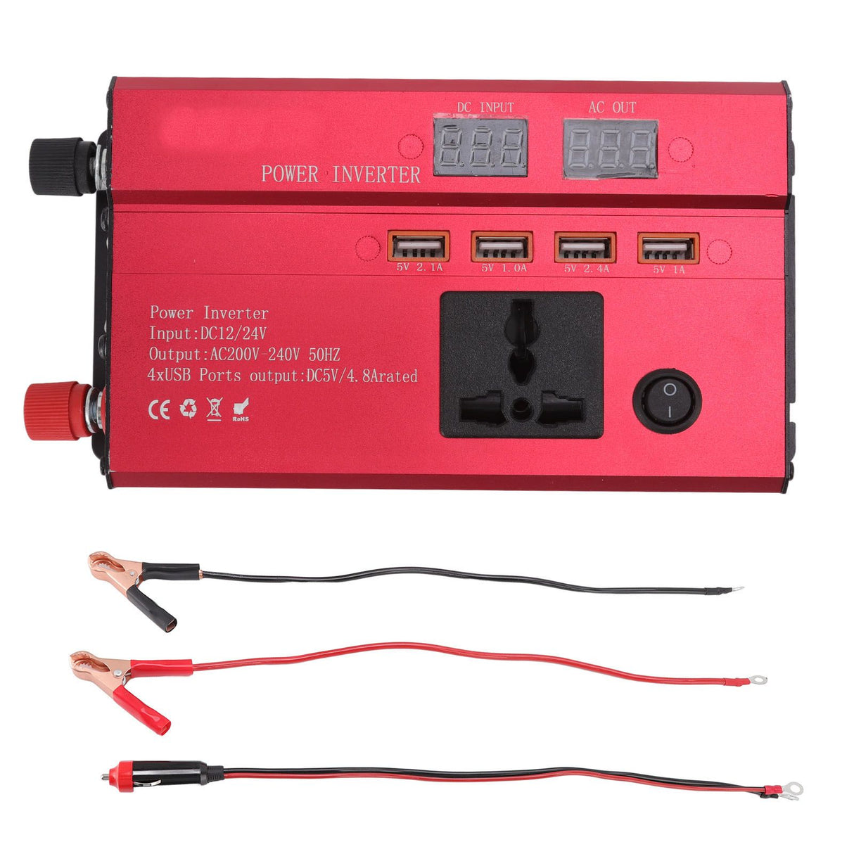 Car Power Inverter 12V 24V to 220V Aluminium Alloy 420W LED Screen Safe Charging 4 USB Ports Car Inverter 420W