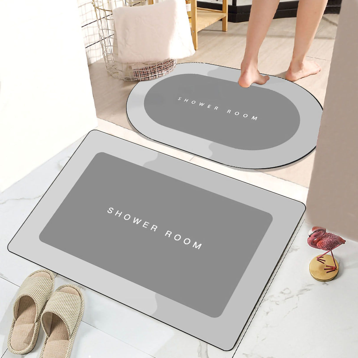 Bathroom Mat Modern Absorbent Quick Dry Bathroom Rug Entrance Door Antislip Mat Light Gray Square