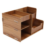 Wooden Desk Organize Shelf Multi Layer Space Saving Tabletop Storage Box for Home Office School - Rear View