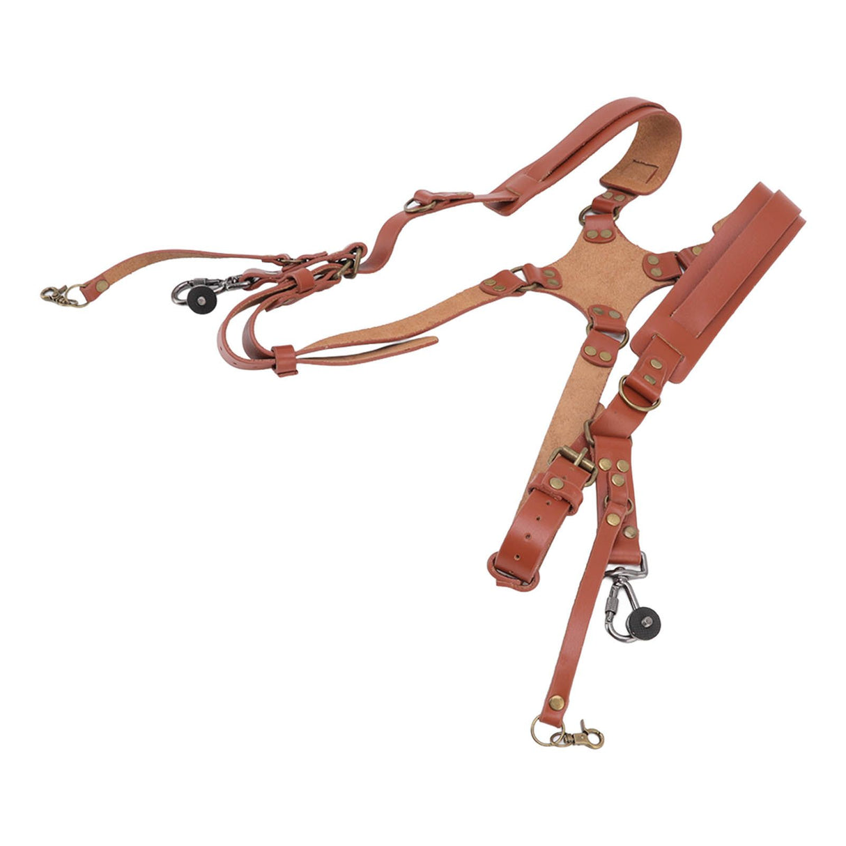 Dual Shoulder Leather Harness Comfortable Camera Strap Accessories for 2 Cameras Brown