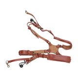 Dual Shoulder Leather Harness Comfortable Camera Strap Accessories for 2 Cameras Brown - Rear View