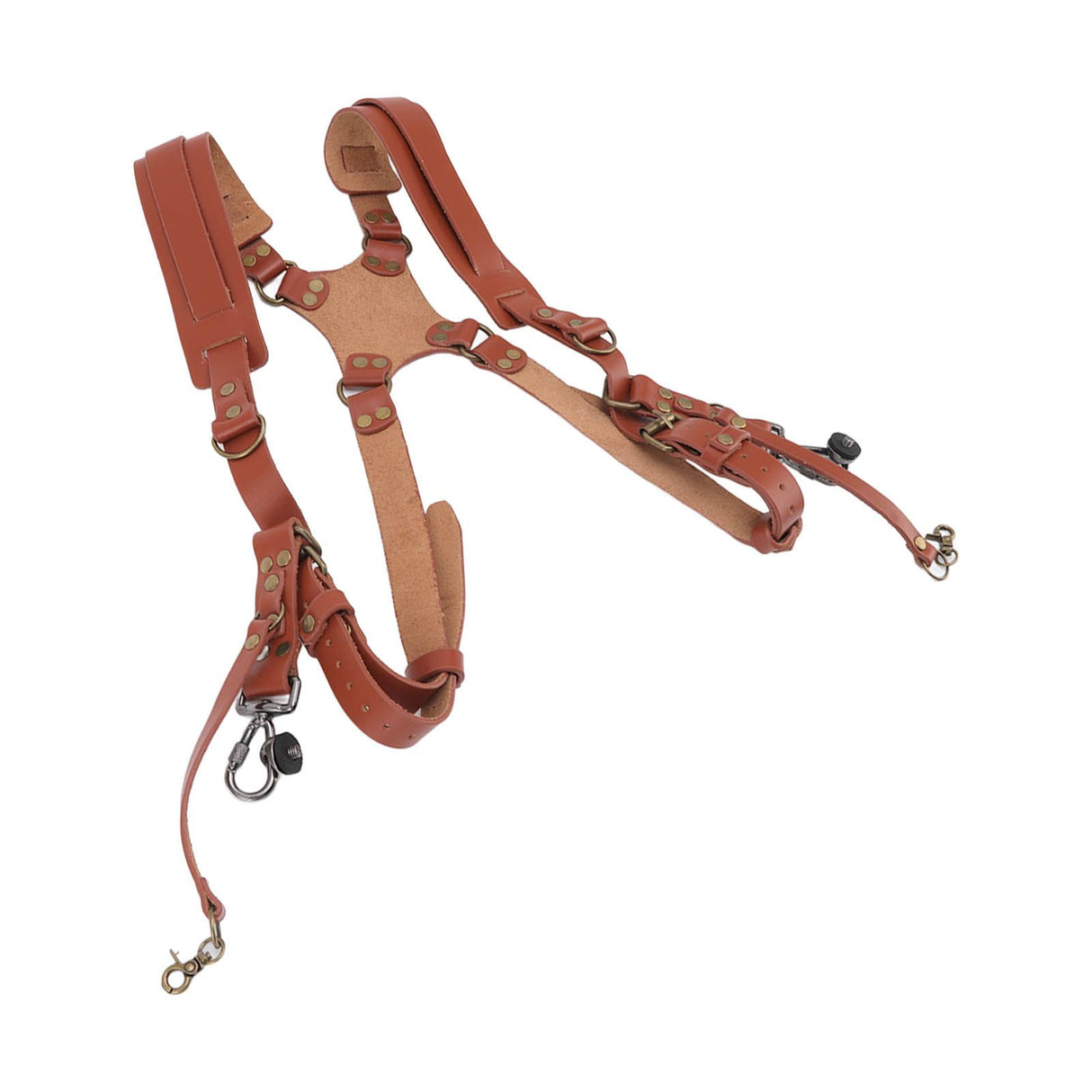 Dual Shoulder Leather Harness Comfortable Camera Strap Accessories for 2 Cameras Brown