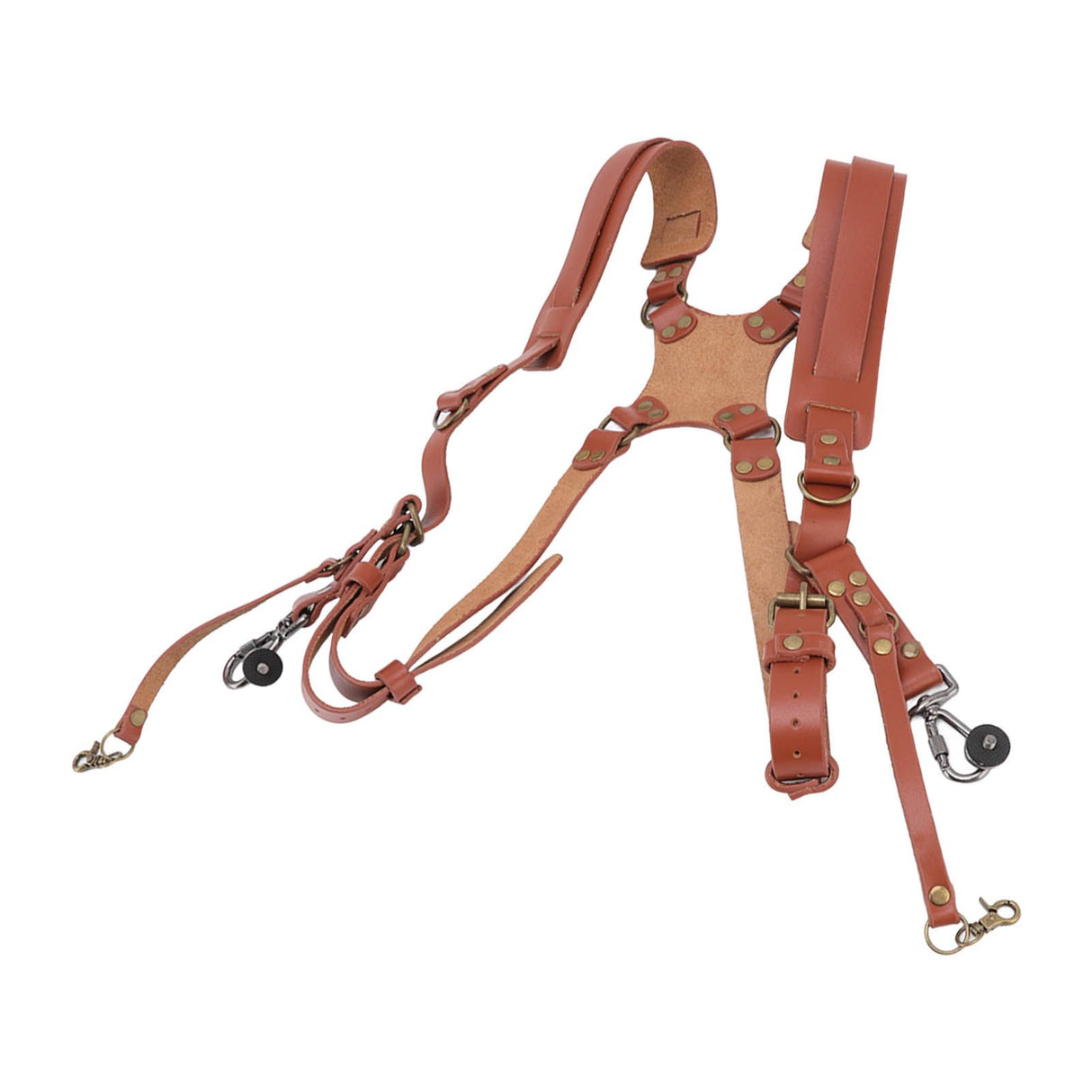 Dual Shoulder Leather Harness Comfortable Camera Strap Accessories for 2 Cameras Brown
