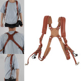 Dual Shoulder Leather Harness Comfortable Camera Strap Accessories for 2 Cameras Brown