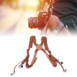 Dual Shoulder Leather Harness Comfortable Camera Strap Accessories for 2 Cameras Brown