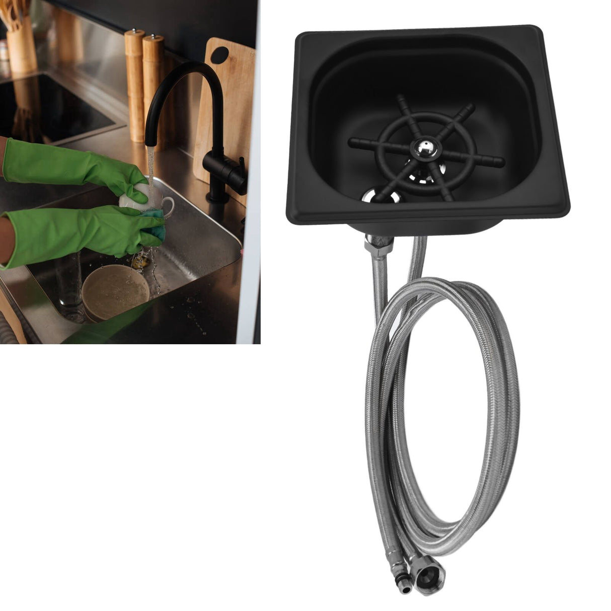 Glass Rinser Stainless Steel Automatic Cup Washer Cleaner for Bar Pub Restaurant Coffee Shop HotelBlack
