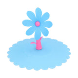 Silicone Lid Dustproof Hot and Cold Beverage Cup Cover with Flower Shape Handle for Kitchen HomeBlue