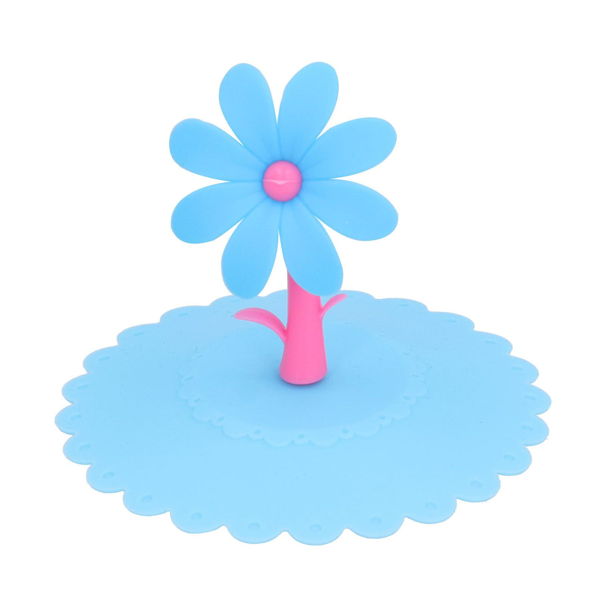 Silicone Lid Dustproof Hot and Cold Beverage Cup Cover with Flower Shape Handle for Kitchen HomeBlue