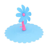 Silicone Lid Dustproof Hot and Cold Beverage Cup Cover with Flower Shape Handle for Kitchen HomeBlue