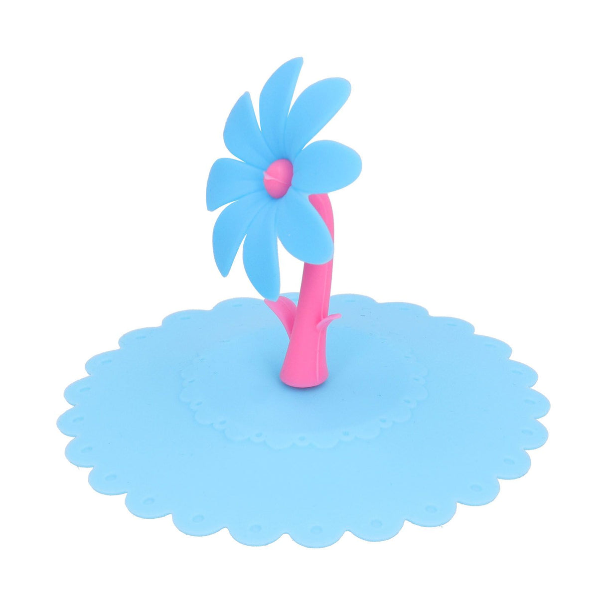 Silicone Lid Dustproof Hot and Cold Beverage Cup Cover with Flower Shape Handle for Kitchen HomeBlue