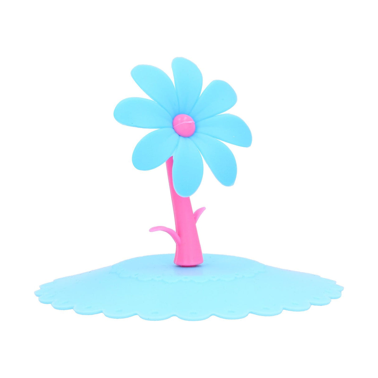 Silicone Lid Dustproof Hot and Cold Beverage Cup Cover with Flower Shape Handle for Kitchen HomeBlue
