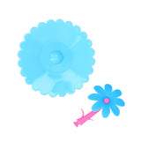 Silicone Lid Dustproof Hot and Cold Beverage Cup Cover with Flower Shape Handle for Kitchen HomeBlue - Close-Up Angle