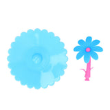 Silicone Lid Dustproof Hot and Cold Beverage Cup Cover with Flower Shape Handle for Kitchen HomeBlue