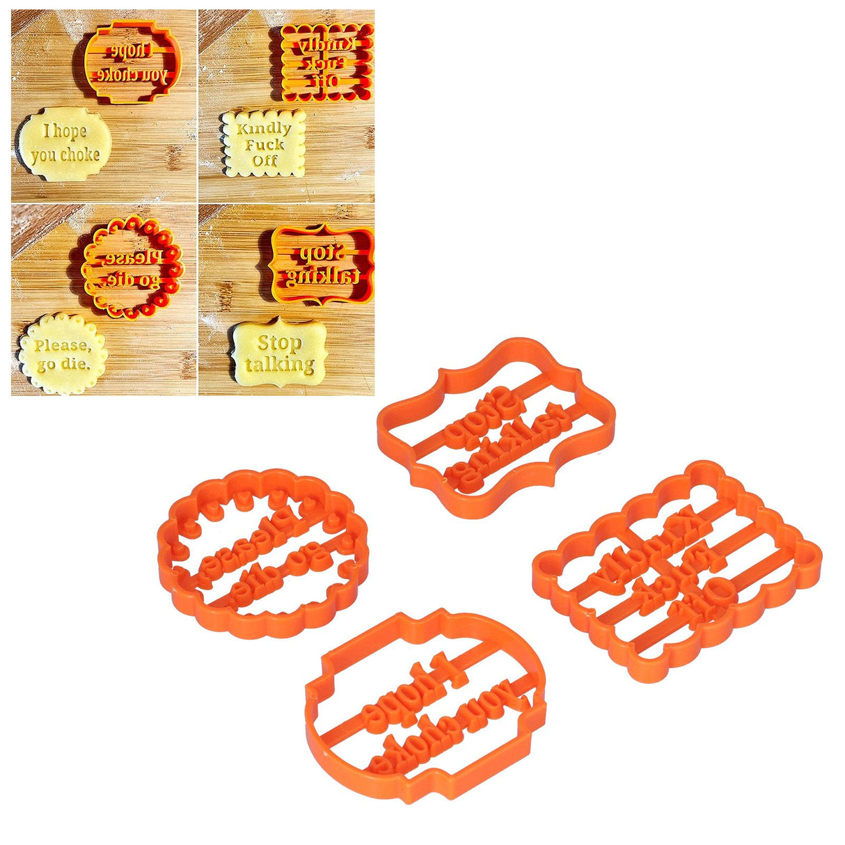 4Pcs Biscuits Molds Cookie Plastic DIY Baking Molds with Phrases for Home Birthdays Holidays