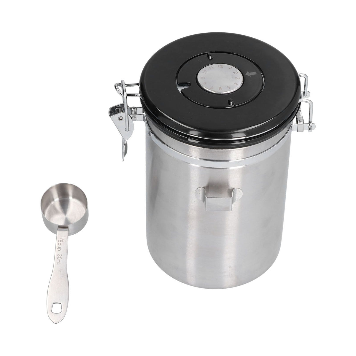 Stainless Steel Coffee Canisters with Calendar Wheel Exhaustable Coffee Jar for Home Coffee Shop1.8L Silver Color