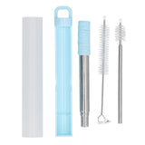 304 Stainless Steel Collapsible Straw Portable Foldable Drinking Straw Durable and Light for Coffee and DrinksBlue