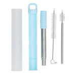 304 Stainless Steel Collapsible Straw Portable Foldable Drinking Straw Durable and Light for Coffee and DrinksBlue