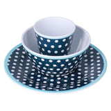 3 Piece Set of Salad Tableware Fruit Snack Plate Bowl and Cup Set Salad TablewareDark Blue Dots
