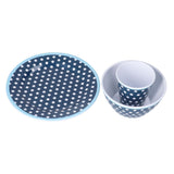 3 Piece Set of Salad Tableware Fruit Snack Plate Bowl and Cup Set Salad TablewareDark Blue Dots