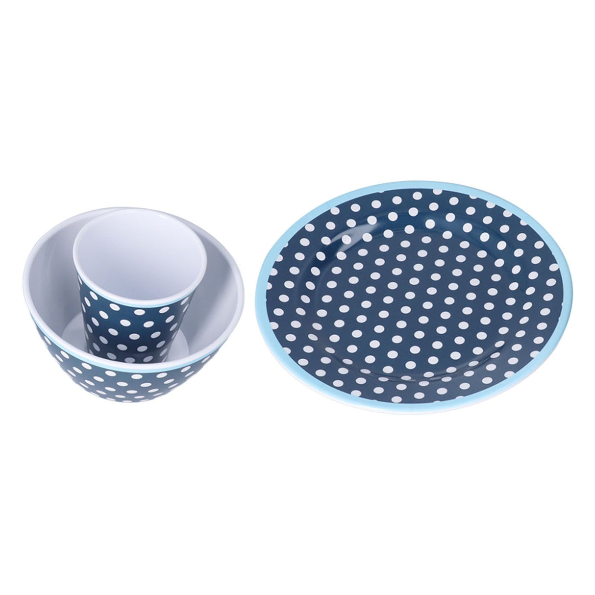 3 Piece Set of Salad Tableware Fruit Snack Plate Bowl and Cup Set Salad TablewareDark Blue Dots