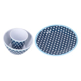 3 Piece Set of Salad Tableware Fruit Snack Plate Bowl and Cup Set Salad TablewareDark Blue Dots