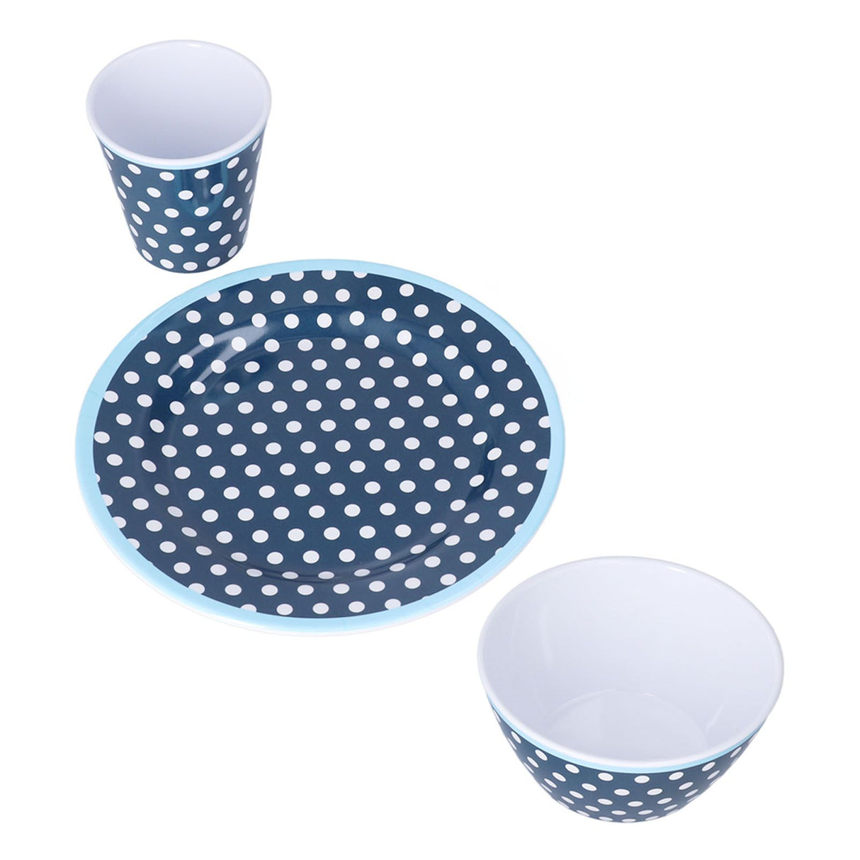 3 Piece Set of Salad Tableware Fruit Snack Plate Bowl and Cup Set Salad TablewareDark Blue Dots