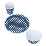 3 Piece Set of Salad Tableware Fruit Snack Plate Bowl and Cup Set Salad TablewareDark Blue Dots - 45-Degree Angle