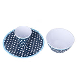 3 Piece Set of Salad Tableware Fruit Snack Plate Bowl and Cup Set Salad TablewareDark Blue Dots - Close-Up Angle