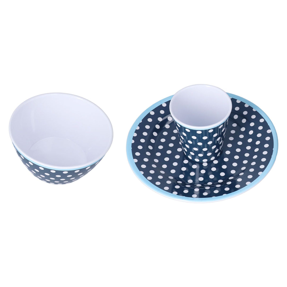 3 Piece Set of Salad Tableware Fruit Snack Plate Bowl and Cup Set Salad TablewareDark Blue Dots