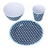 3 Piece Set of Salad Tableware Fruit Snack Plate Bowl and Cup Set Salad TablewareDark Blue Dots