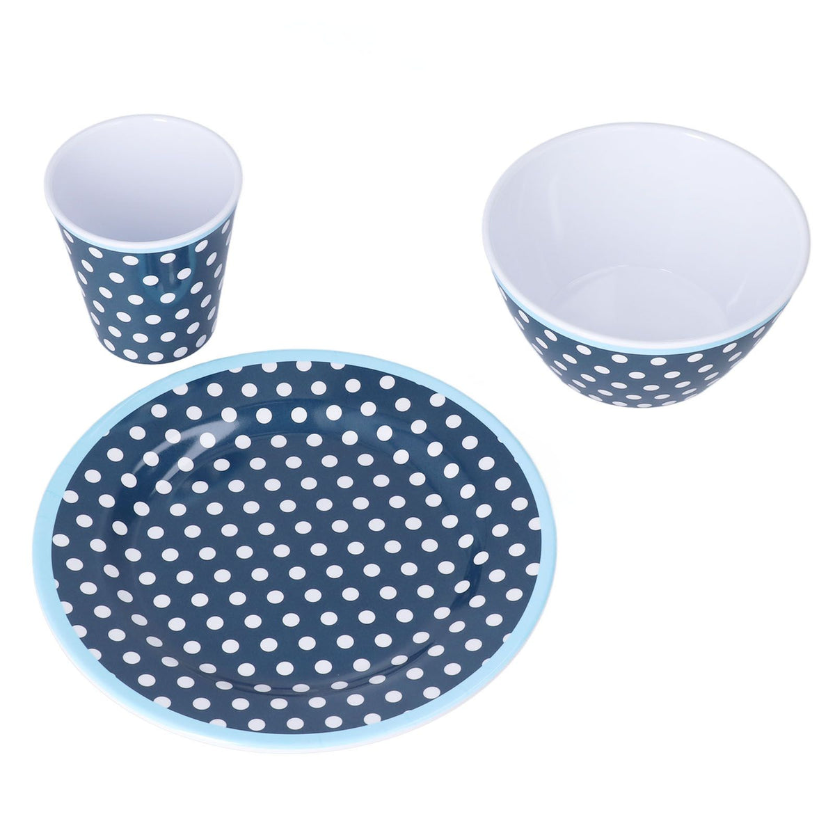 3 Piece Set of Salad Tableware Fruit Snack Plate Bowl and Cup Set Salad TablewareDark Blue Dots