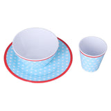 3 Piece Set of Salad Tableware Fruit Snack Plate Bowl and Cup Set Salad TablewareLight Blue Dots - Front View