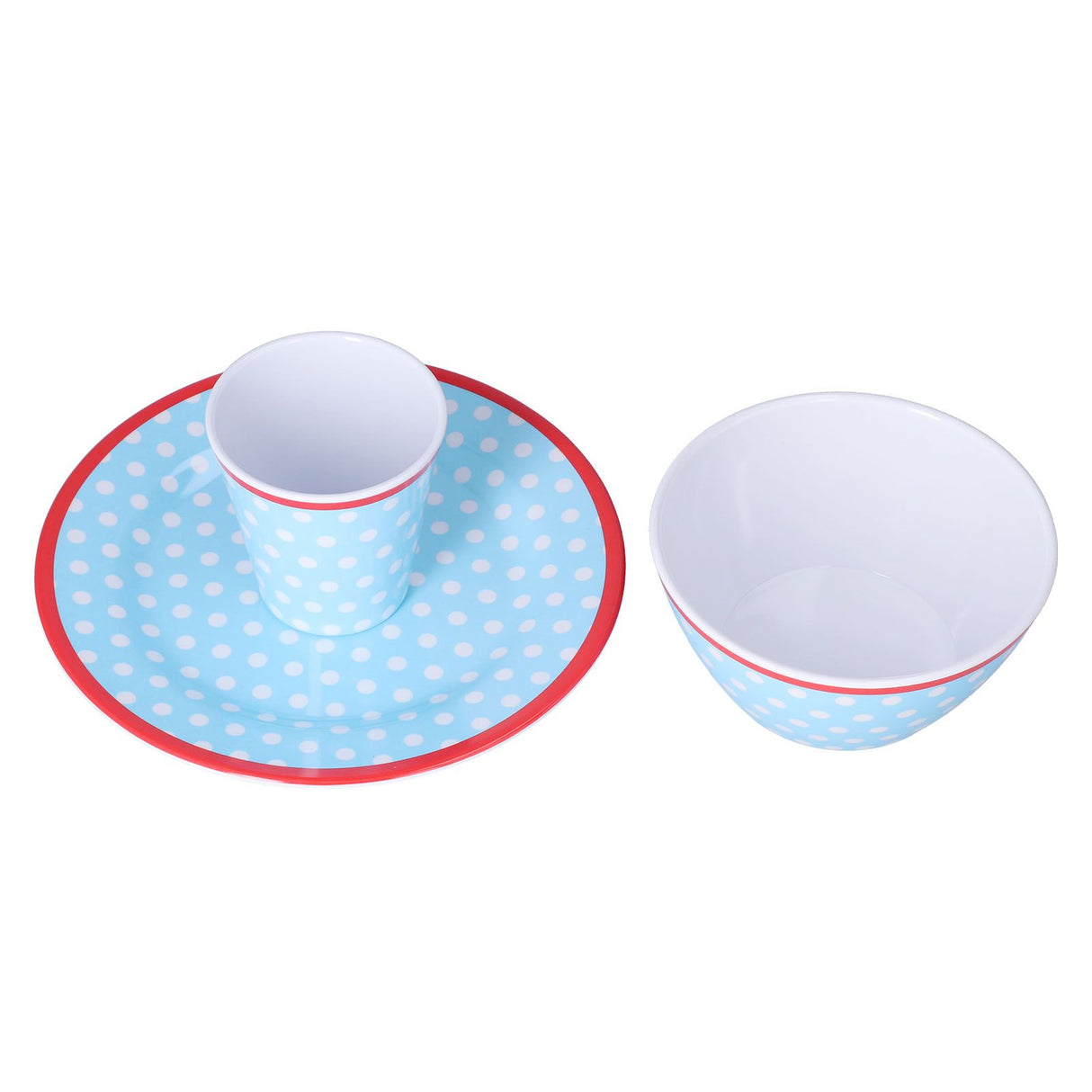 3 Piece Set of Salad Tableware Fruit Snack Plate Bowl and Cup Set Salad TablewareLight Blue Dots