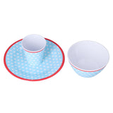 3 Piece Set of Salad Tableware Fruit Snack Plate Bowl and Cup Set Salad TablewareLight Blue Dots - Side View