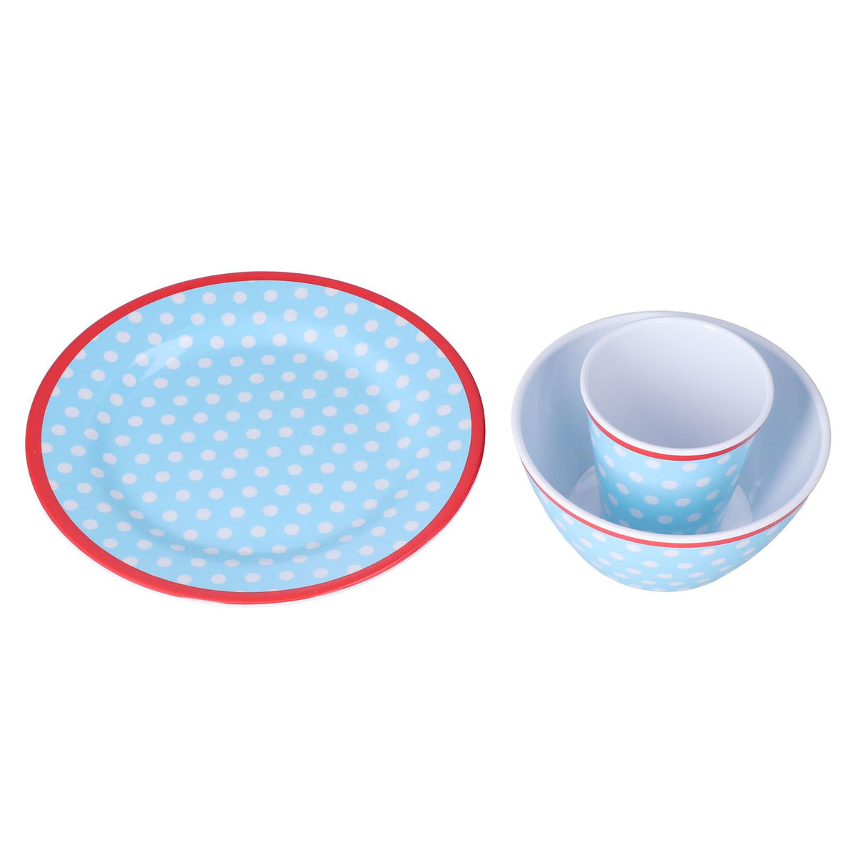 3 Piece Set of Salad Tableware Fruit Snack Plate Bowl and Cup Set Salad TablewareLight Blue Dots