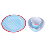 3 Piece Set of Salad Tableware Fruit Snack Plate Bowl and Cup Set Salad TablewareLight Blue Dots