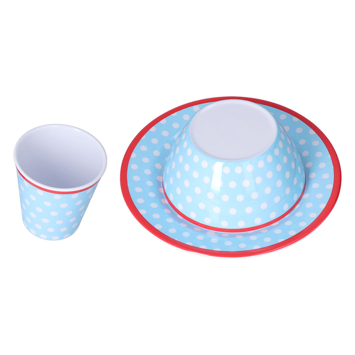 3 Piece Set of Salad Tableware Fruit Snack Plate Bowl and Cup Set Salad TablewareLight Blue Dots